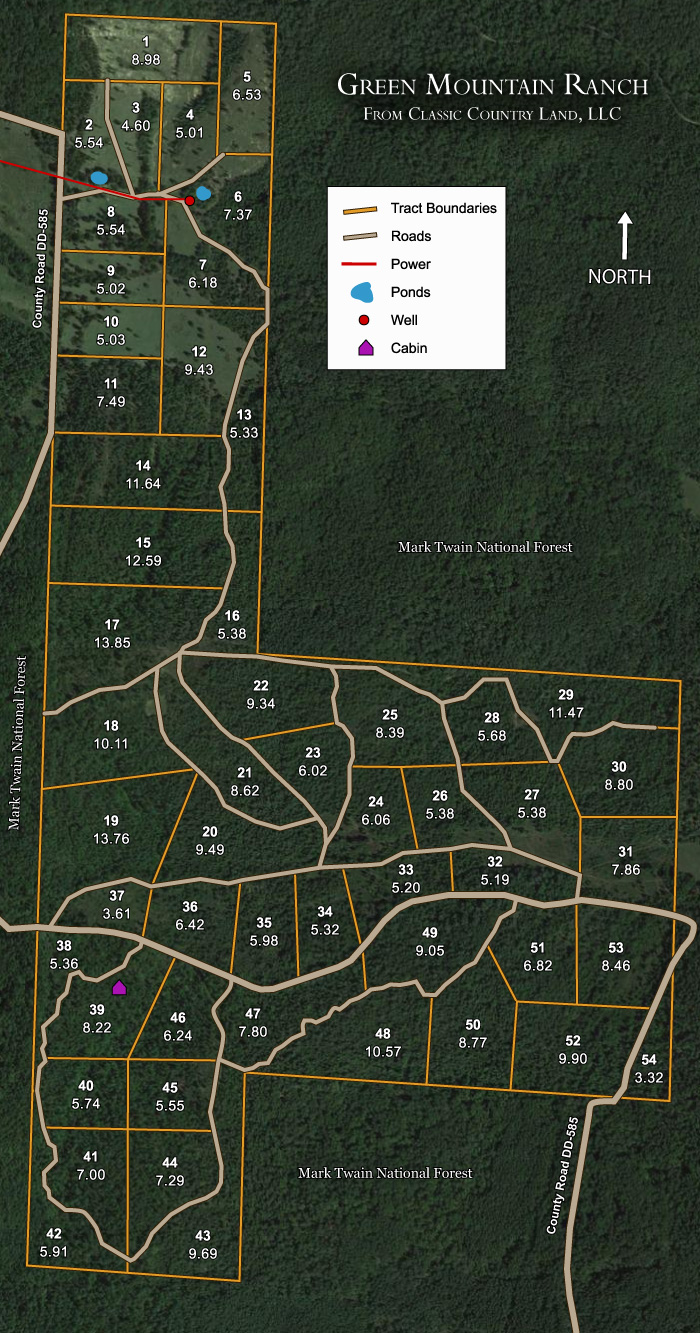 Plat map for Green Mountain Ranch in Shannon County, Missouri