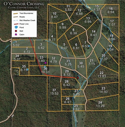 Tract layout map for Oconnor Crossing Tract 24 in Shannon County, Missouri