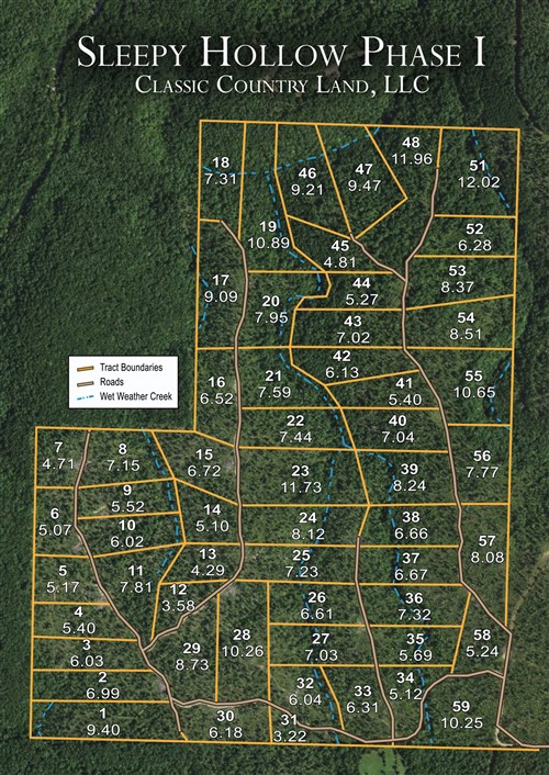 Tract layout map for Sleepy Hollow Phase I Tract 32 in Texas County, Missouri